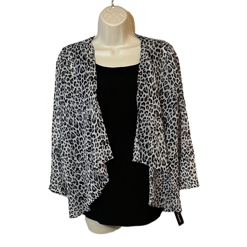 Rebecca Malone Leopard Print Cardigan Top Set Black White Small Chic Layered
